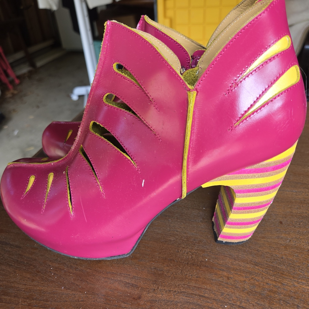 John Fluevog Pink and Yellow Heels